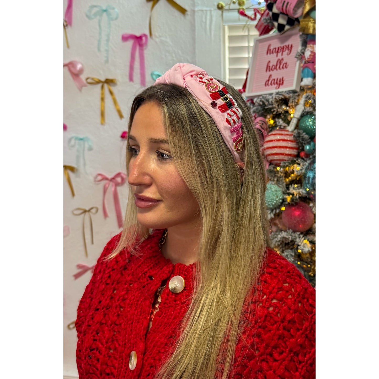 Hohoho Beaded Headband, Pink