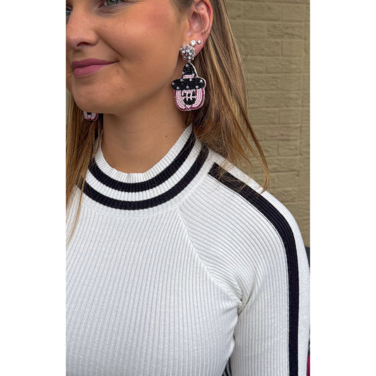 Pumpkin Beaded Earrings, Pink/Black