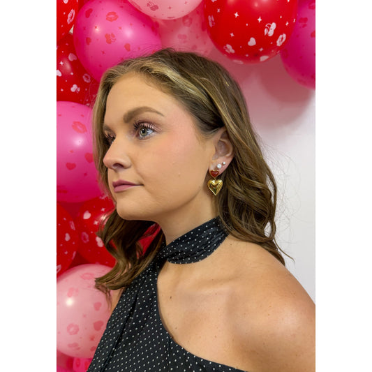 Gold/Red Heart Earrings
