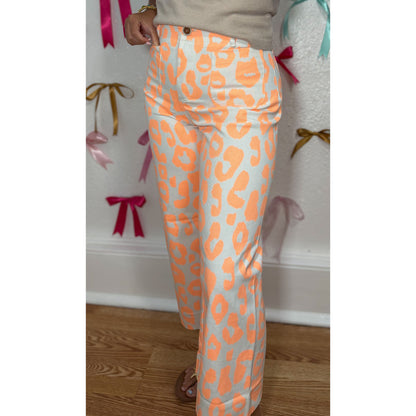 Neon Orange Leopard Wide Leg Pants