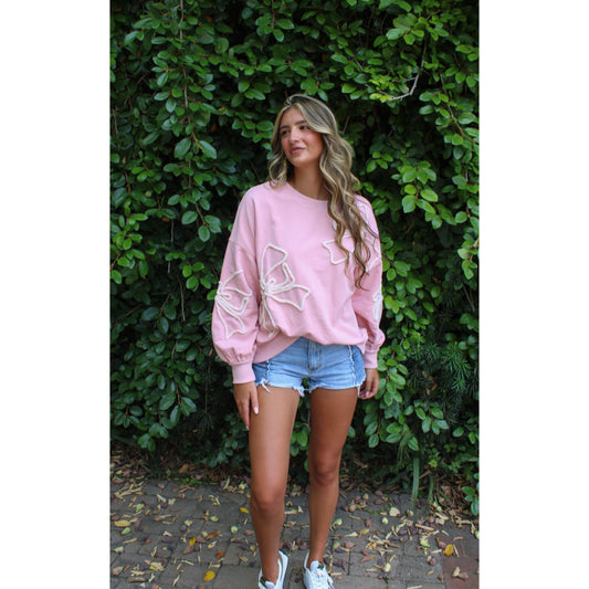 Rivers Bow Oversized Sweatshirt, Light Pink/Cream