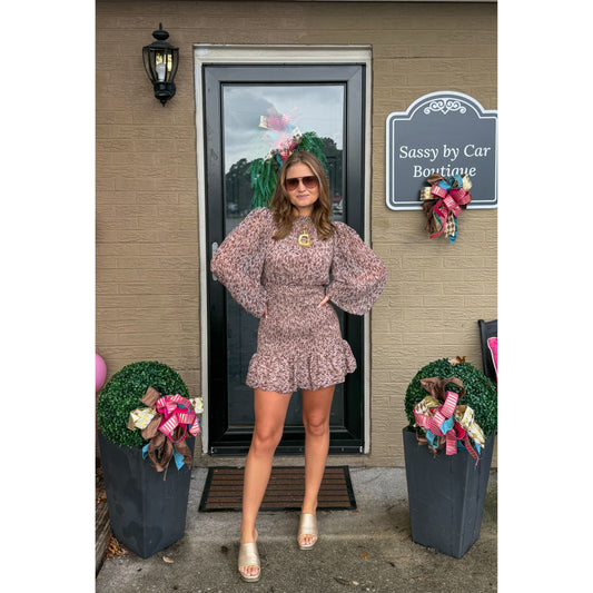 Parker Detail Mini Dress, Brown Multi