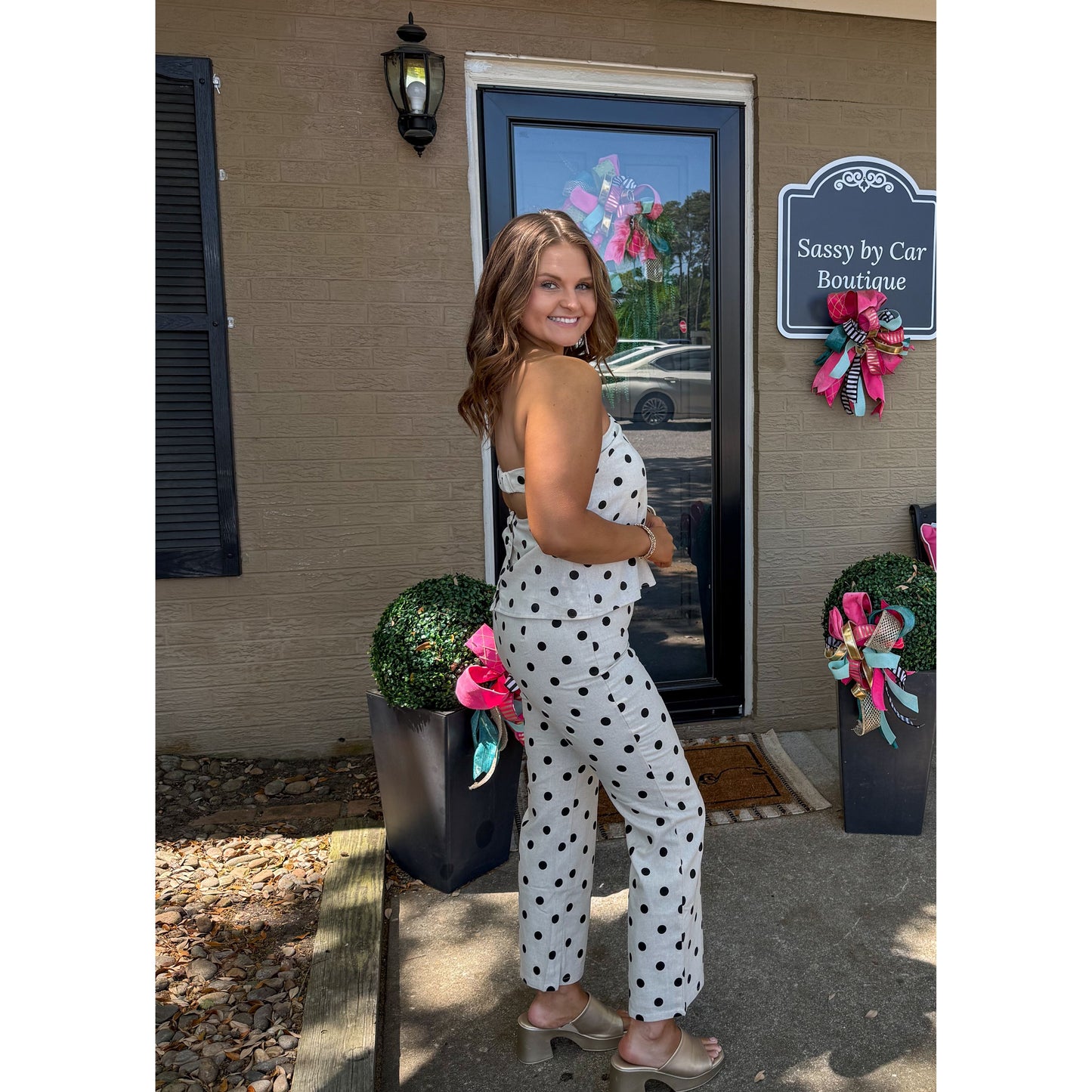Alex Polka Dot Pants, Cream/Black