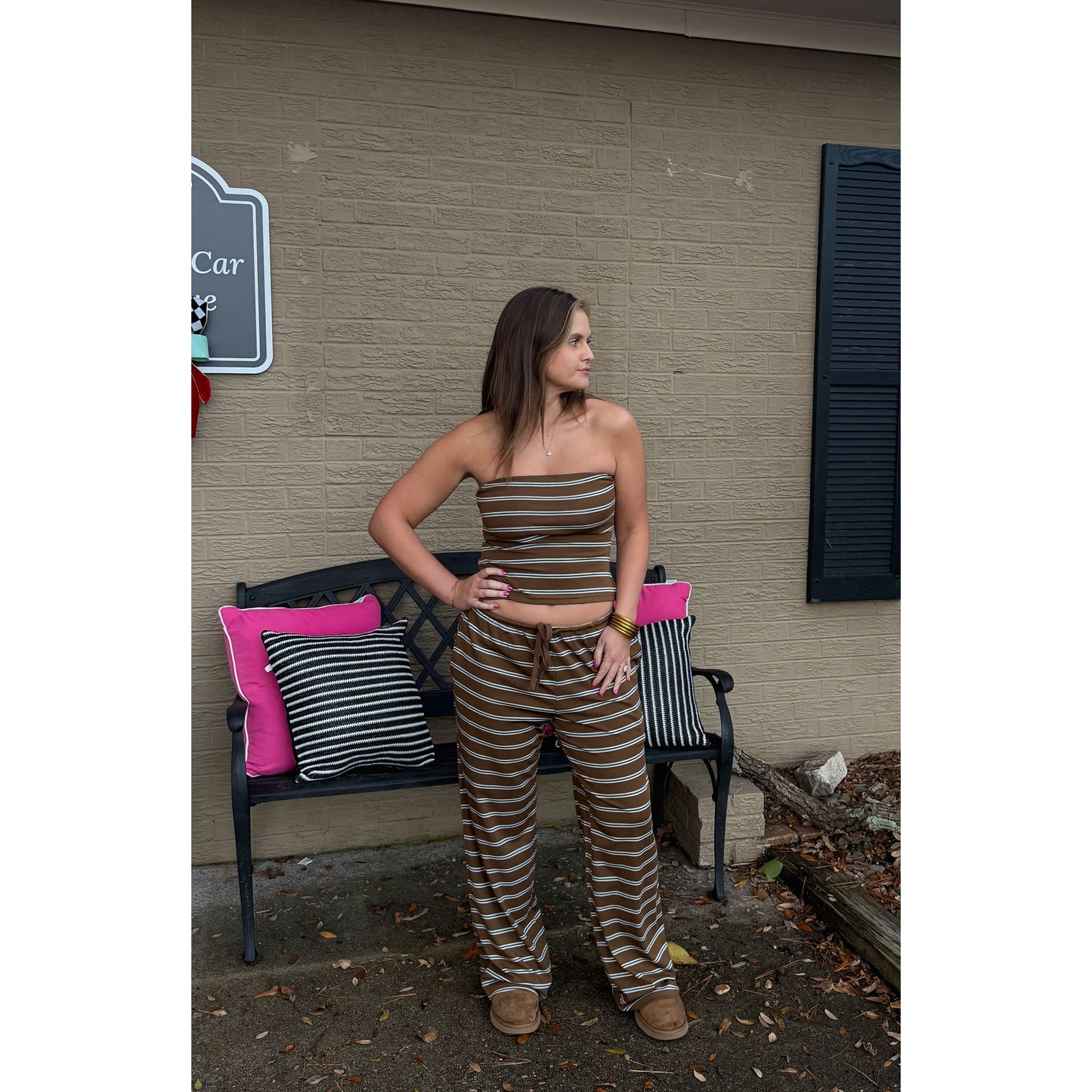 Parker Stripe Lounge Set, Brown/Blue