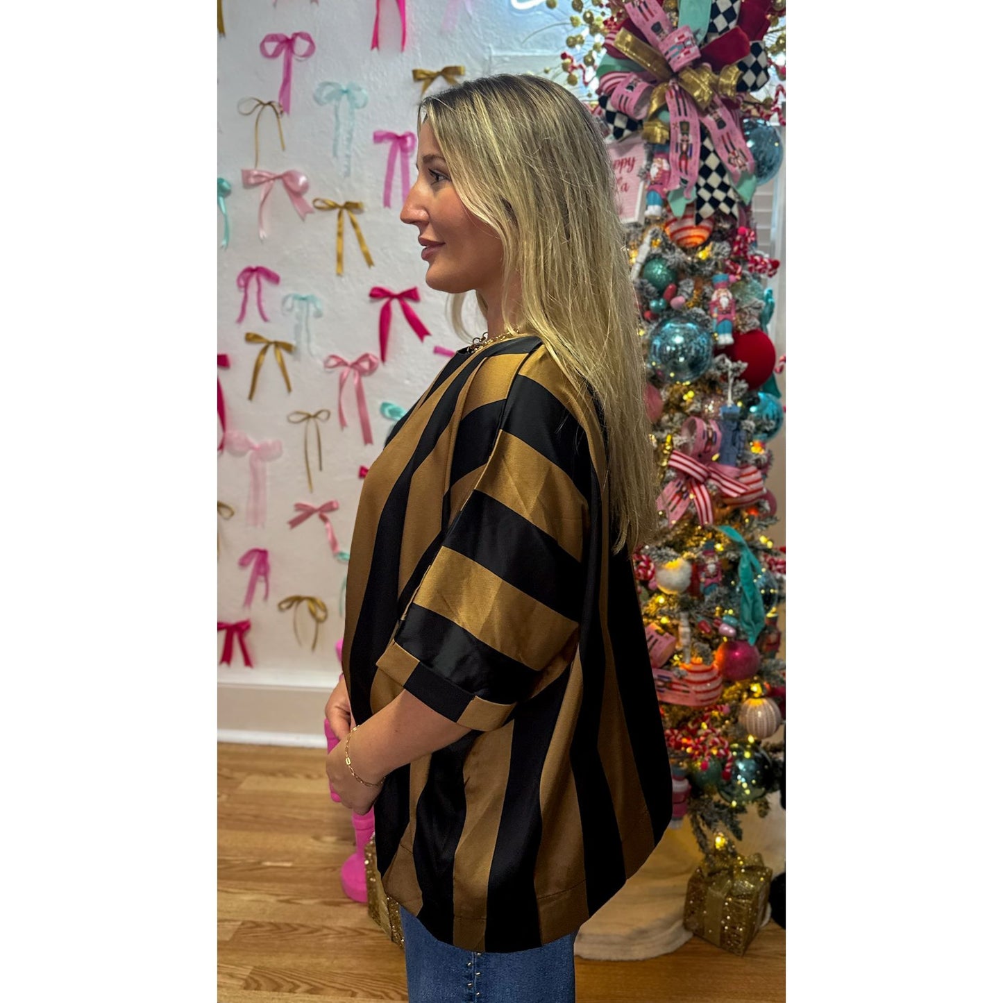 Stripe Detail Blouse, Black/Brown