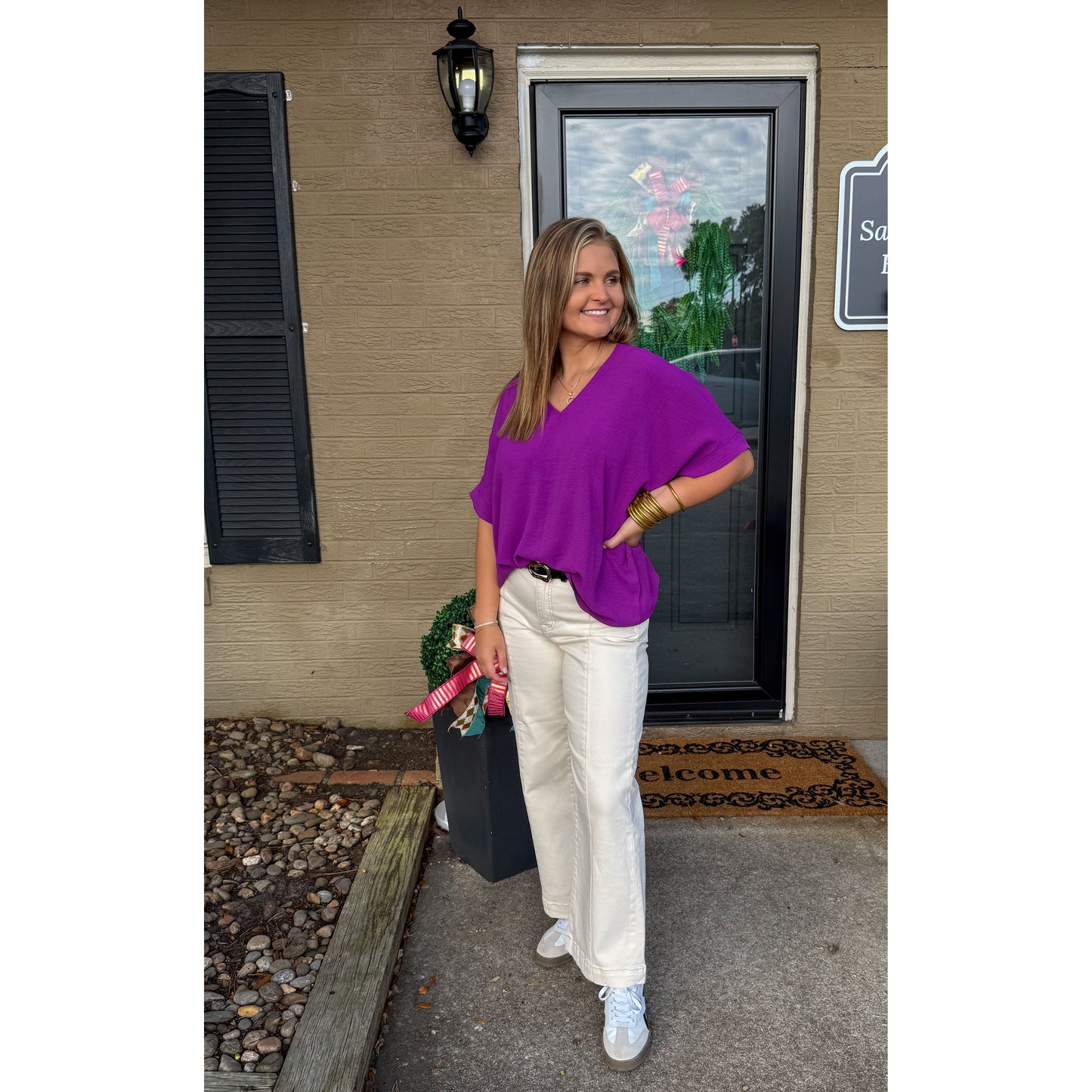 Stevie V-Neck Top, Purple