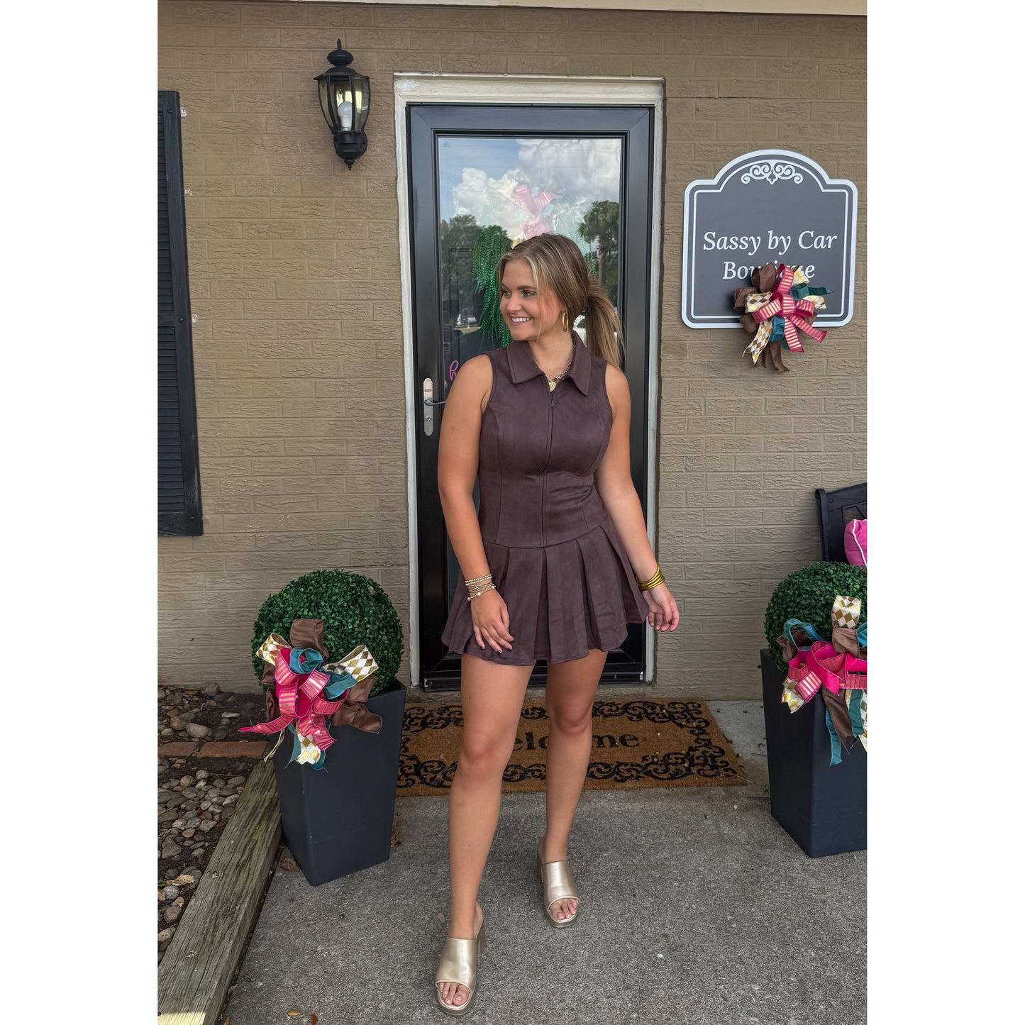 Annie Suede Mini Dress, Chocolate