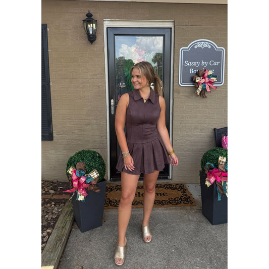 Annie Suede Mini Dress, Chocolate