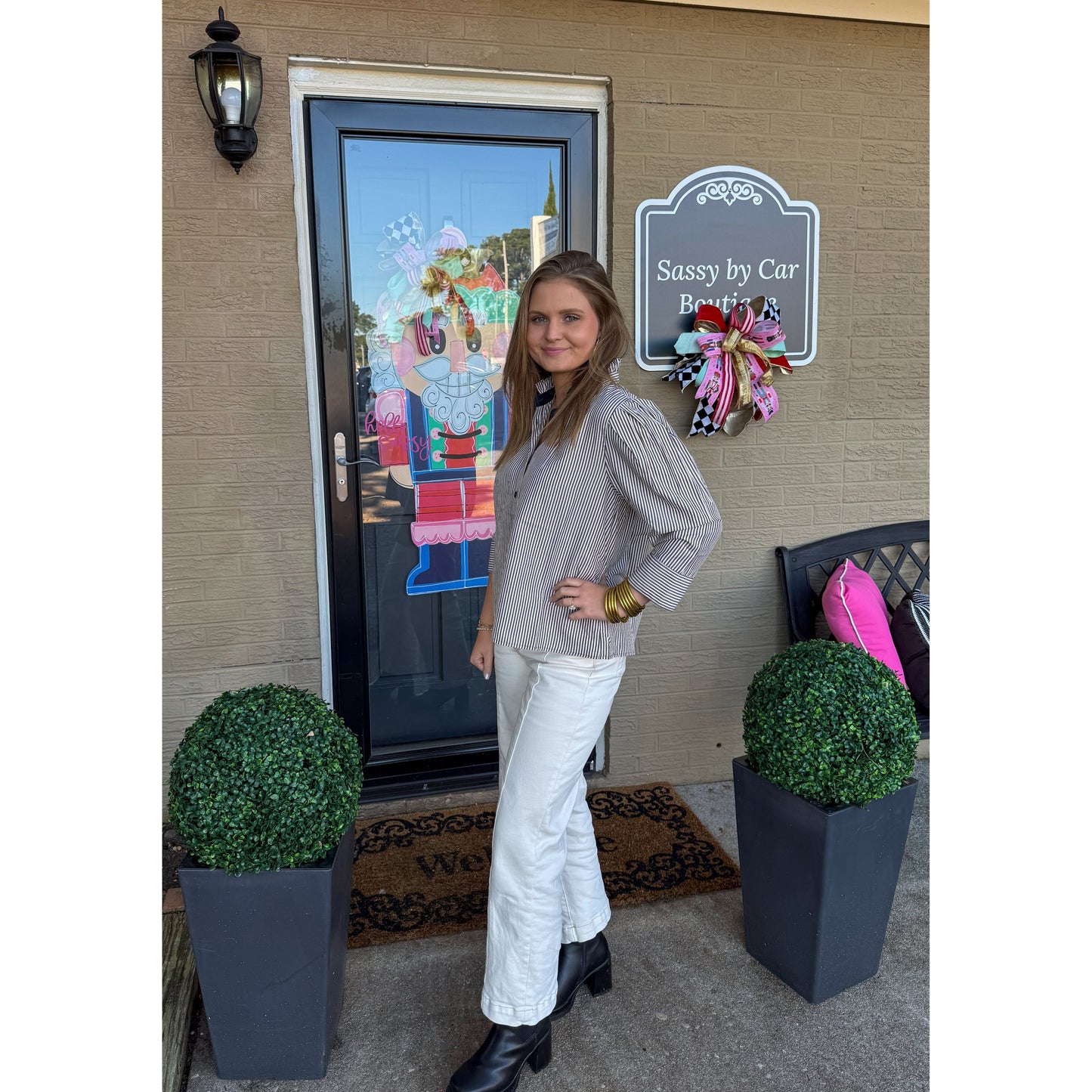 Tatum Stripe Blouse, Navy/Cream