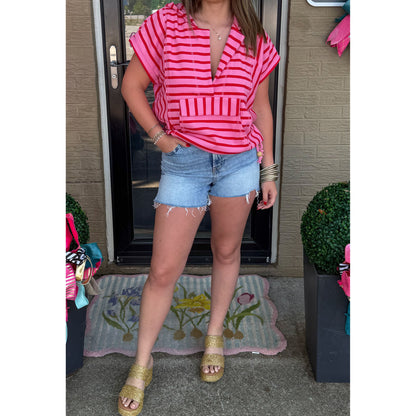 Pink/Red Stripe Top