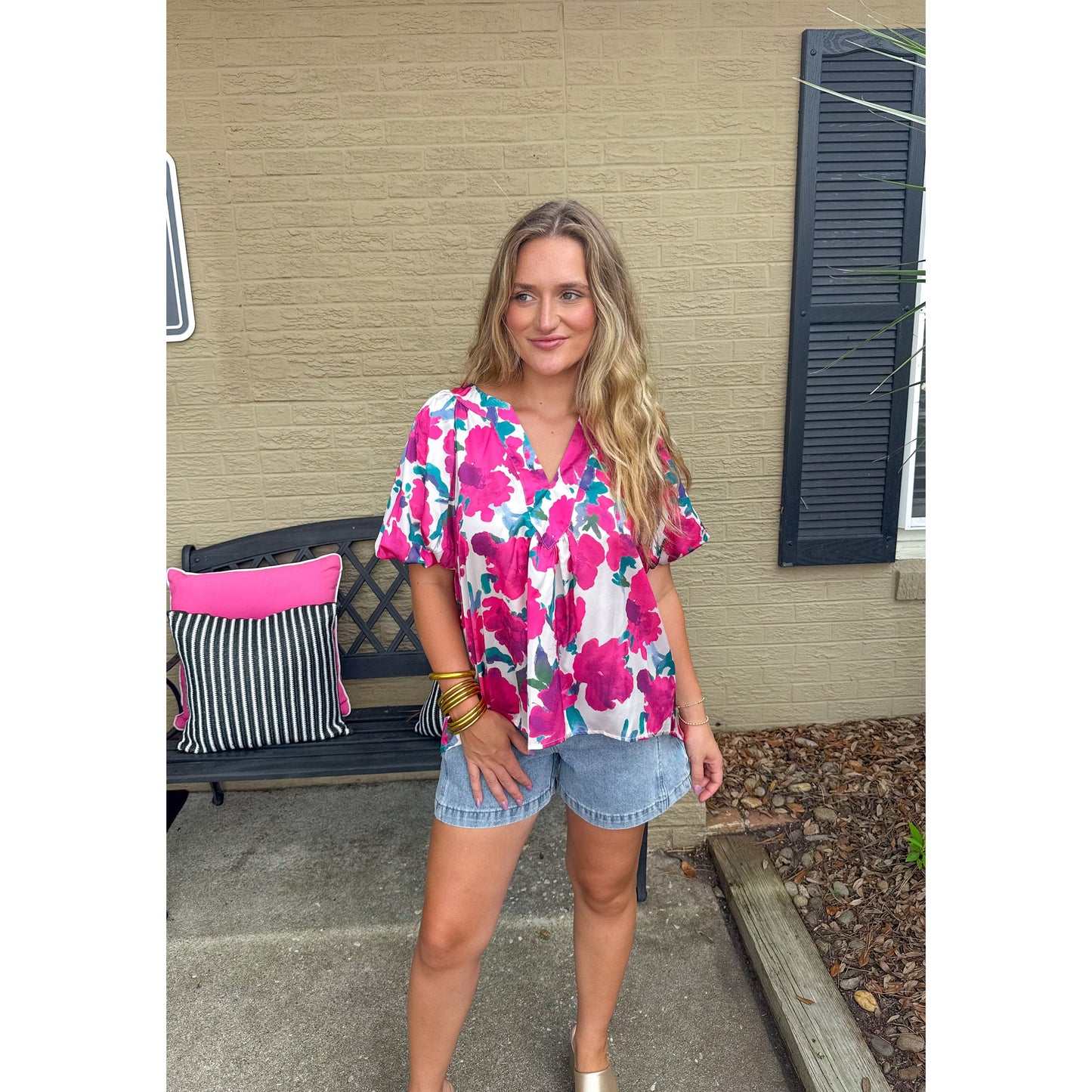 Kallie Floral Blouse, Fuchsia Multi