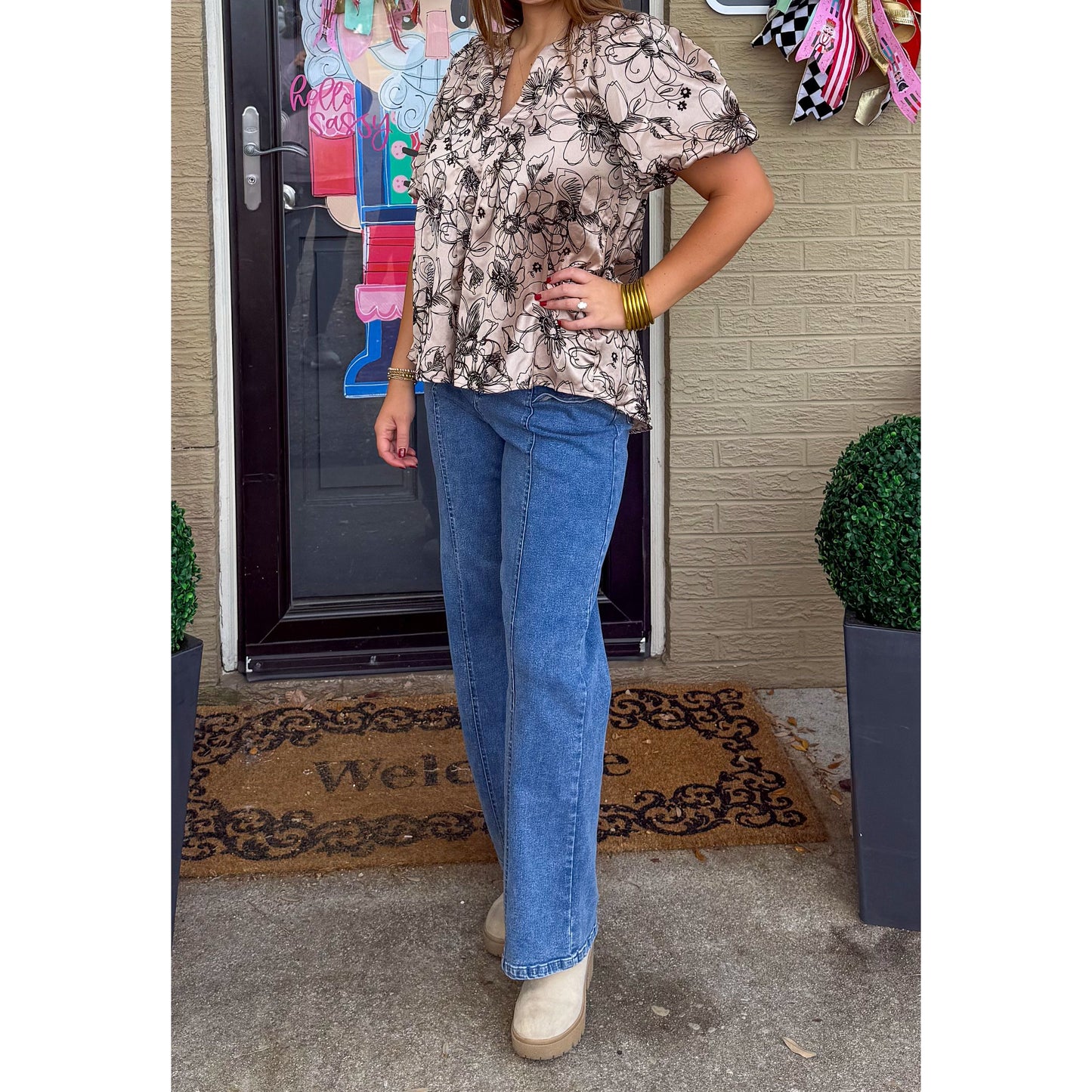 Alice Detail Blouse, Taupe/Black