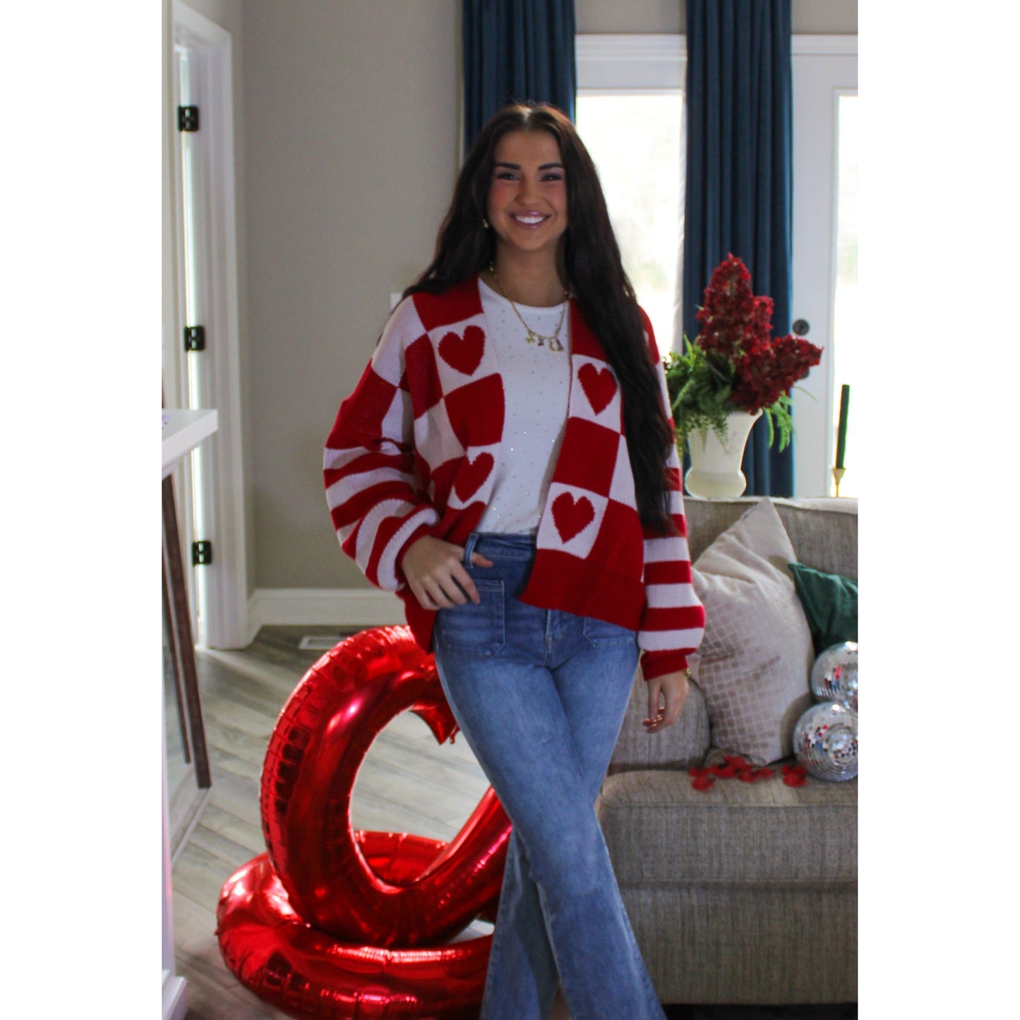 Queen of Hearts Cardigan, Red/White