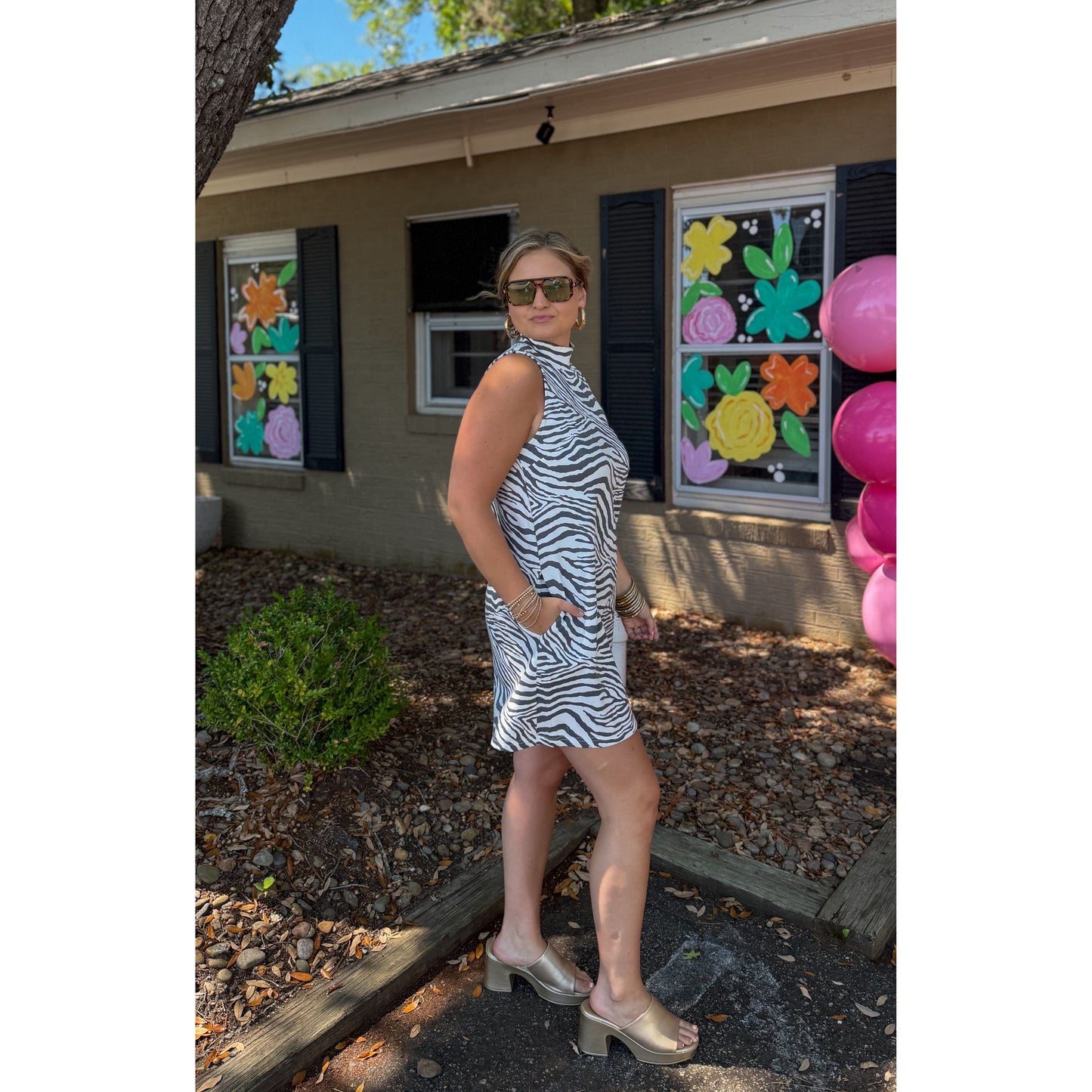 Zebra Mini Dress, Black/White