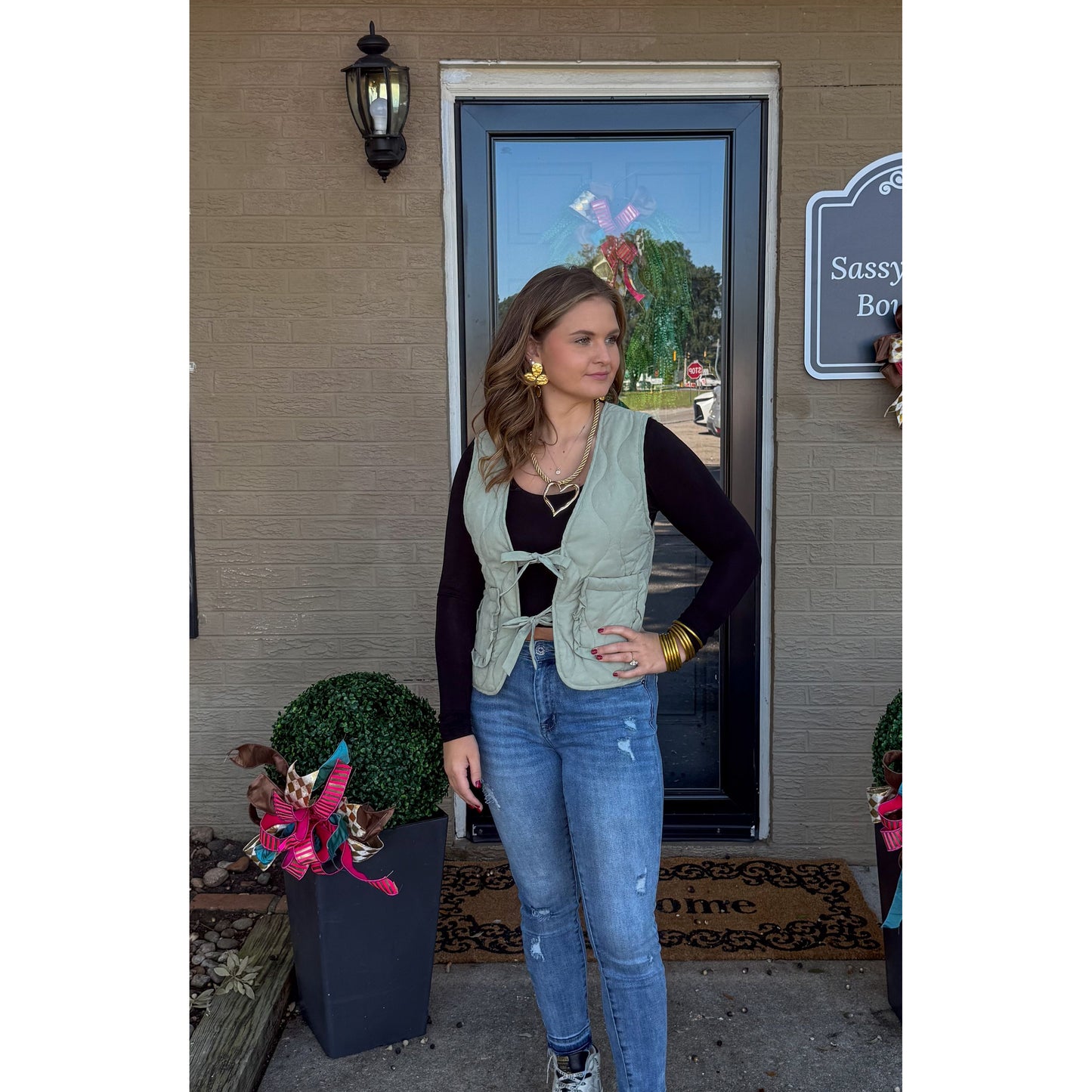 Reign Quilted Vest, Sage Green