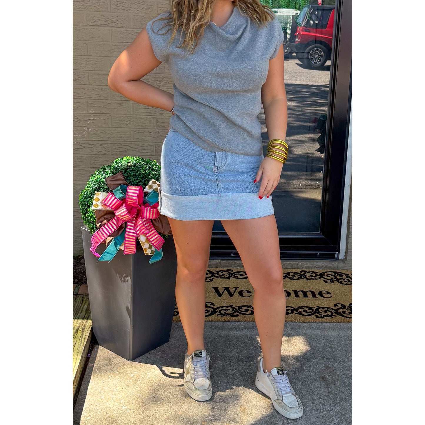 Emery Knit Top, Heather Grey