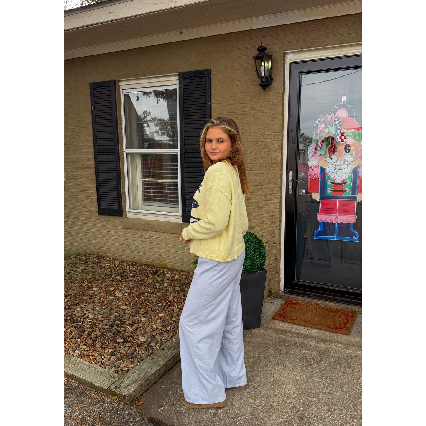 Sardine Graphic Knit Sweater, Butter Yellow