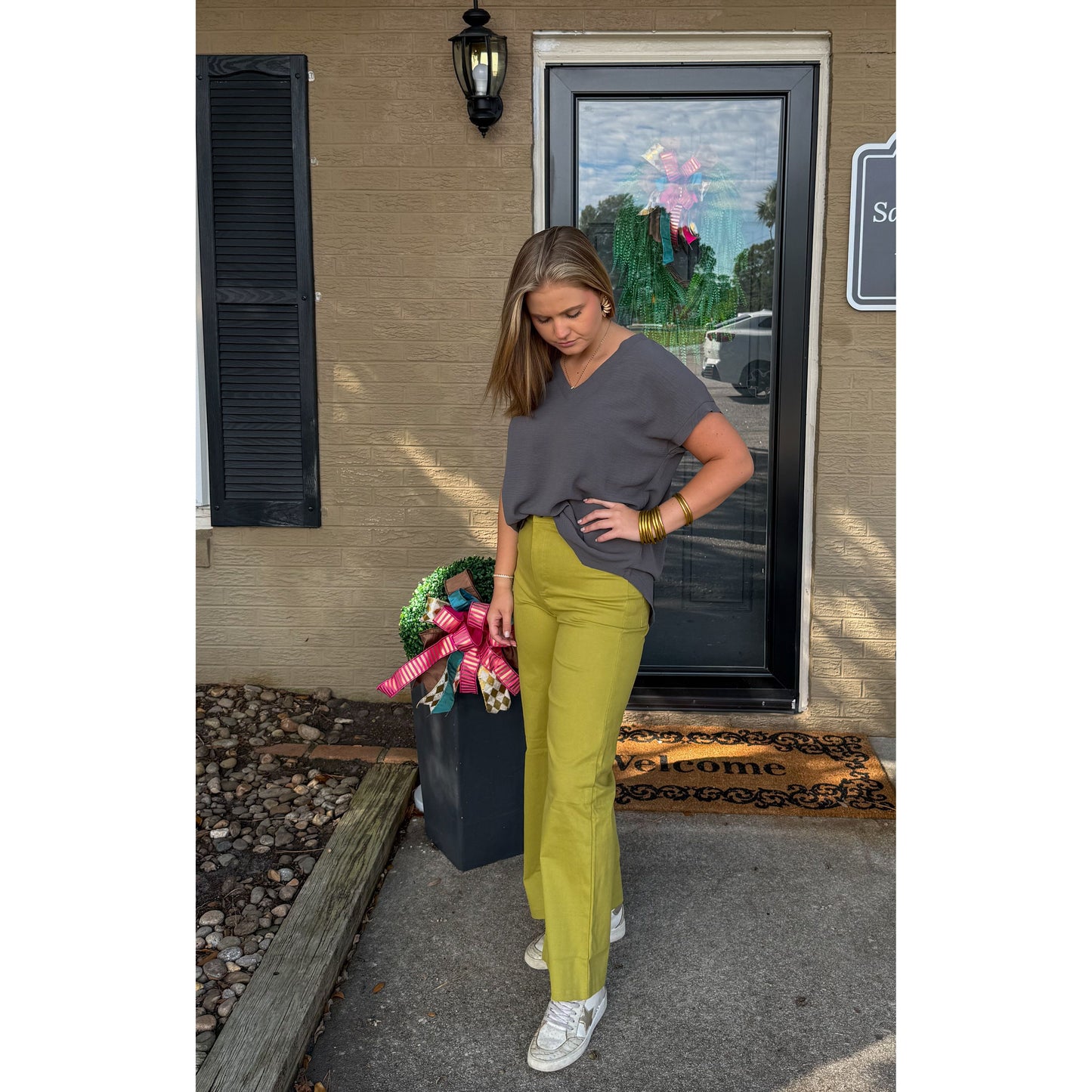 Stevie V-Neck Top, Grey