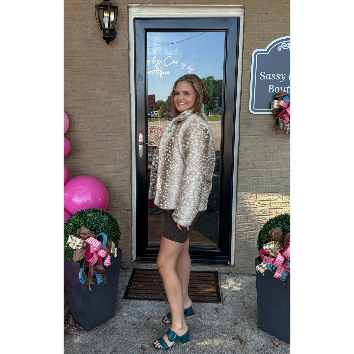 Caroline Faux Fur Jacket, Brown Multi