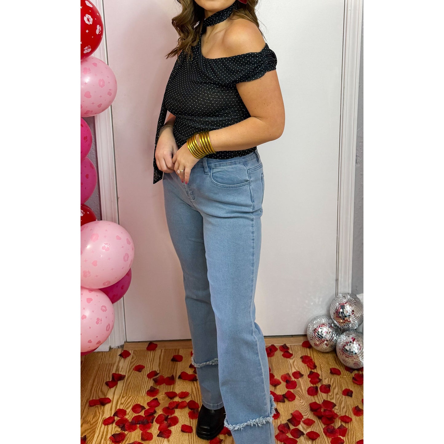 Esme Scarf Detail Top, Black/White