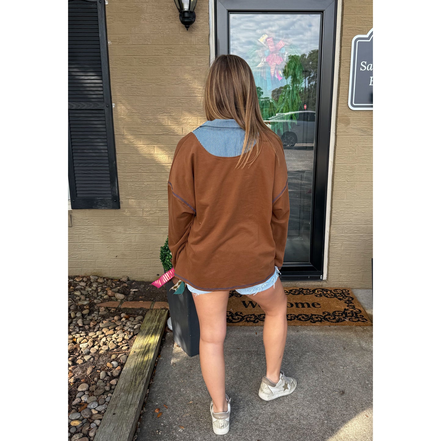 Amy French Terry Sweatshirt, Chocolate/Denim