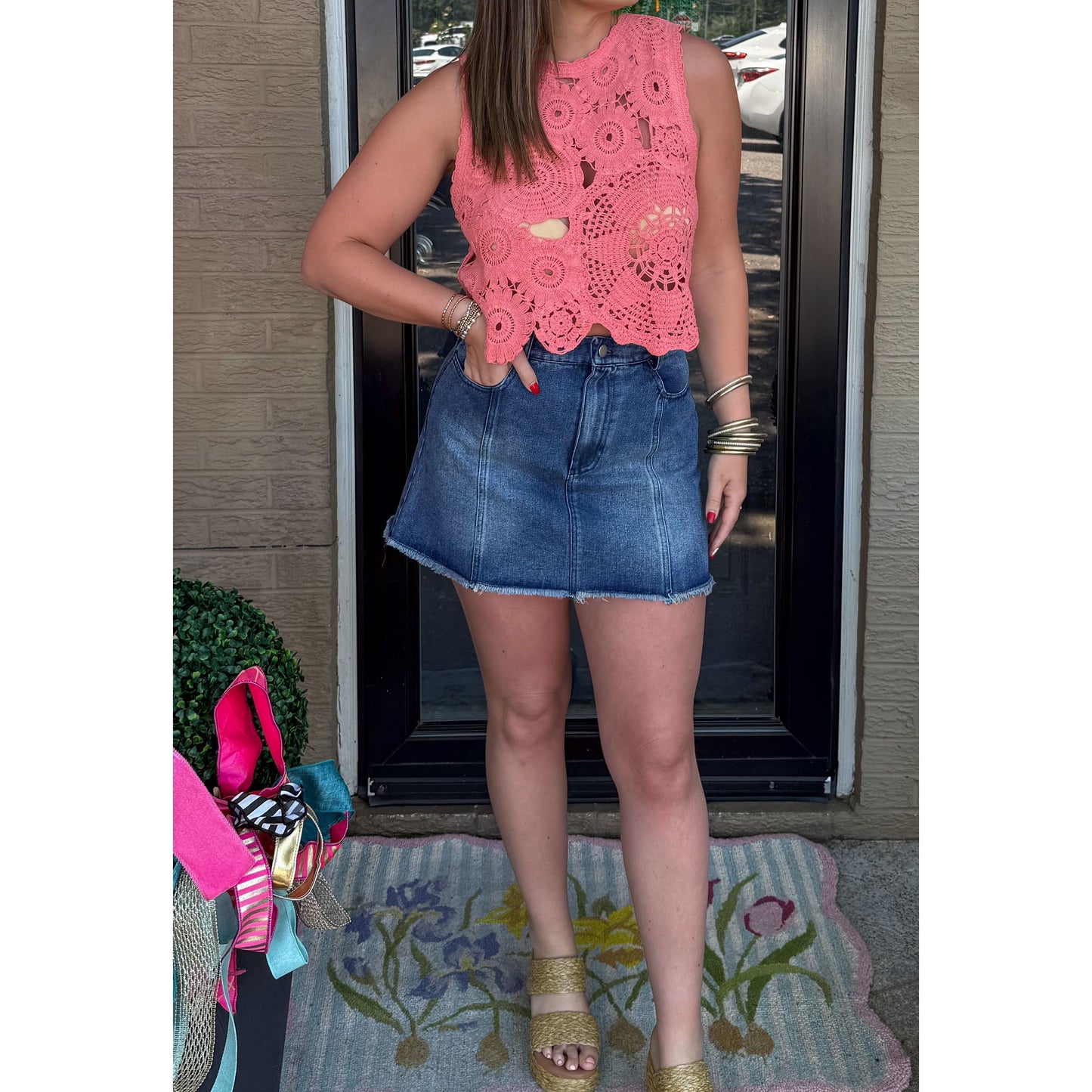 Sofia Crochet Detail Shirt, Coral