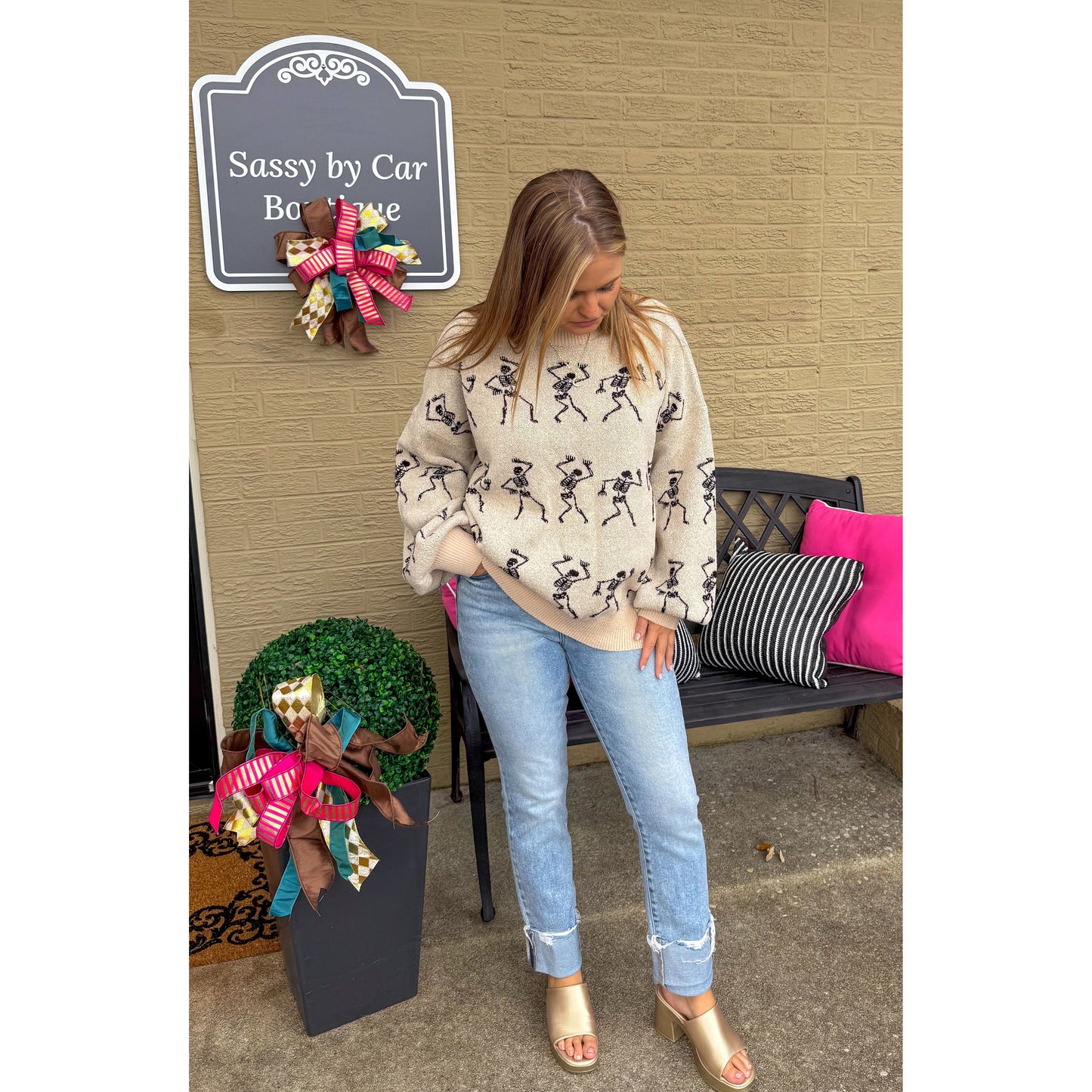 Dancing Mummies Sweater, Ivory/Black