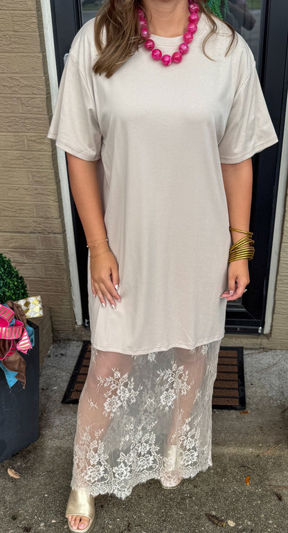 Blake T-Shirt Lace Maxi Dress, Taupe
