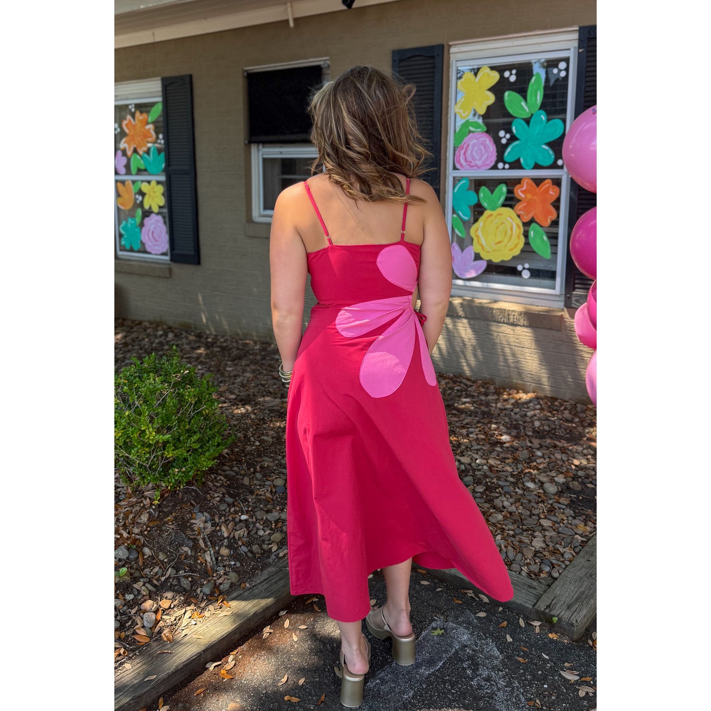 Daisy Midi Dress, Pink/Red