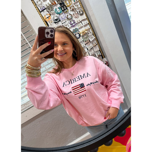 Land of the Free Sweatshirt, Baby Pink