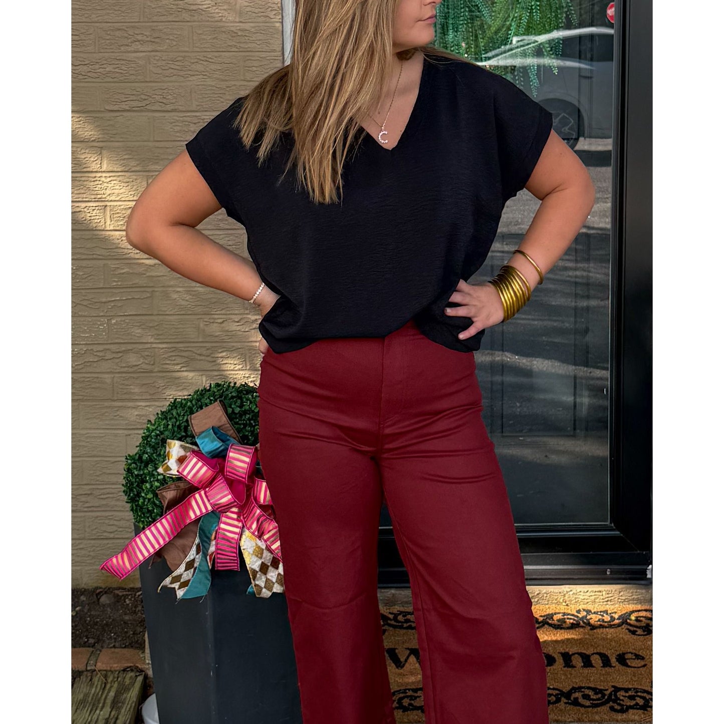Stevie V-Neck Top, Black