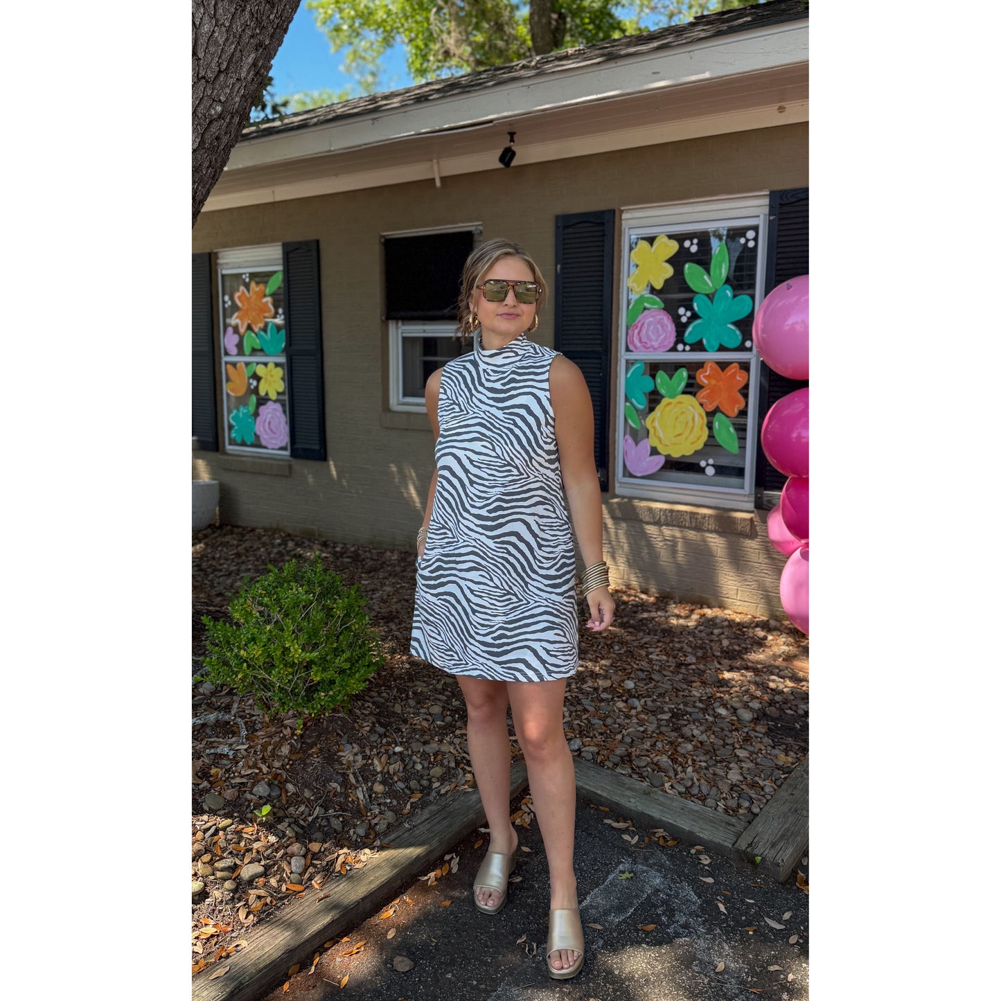 Zebra Mini Dress, Black/White