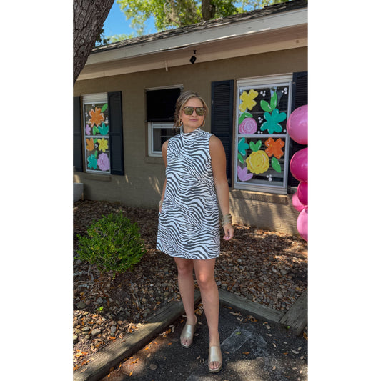 Zebra Mini Dress, Black/White