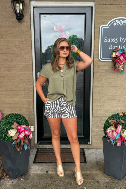 Celeste V-Neck Top, Olive