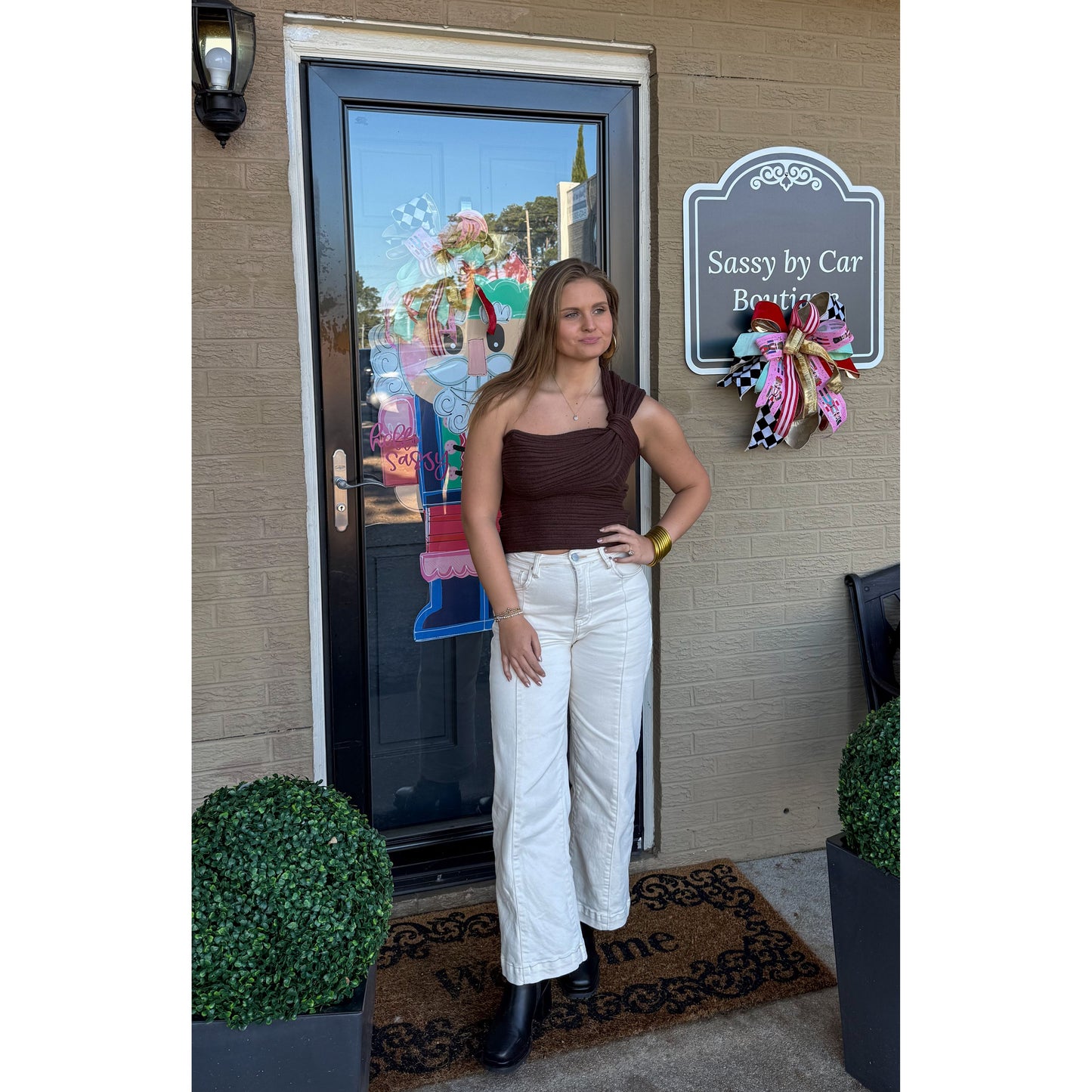 One Shoulder Top, Chocolate Brown