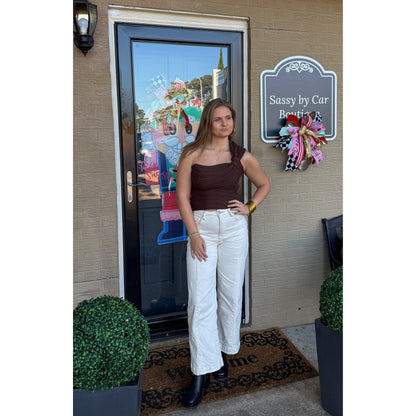 One Shoulder Top, Chocolate Brown