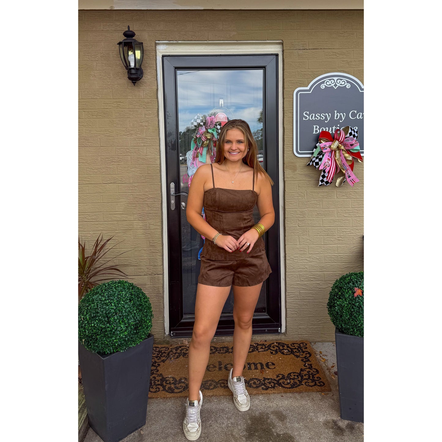 Isla Faux Suede Set, Brown