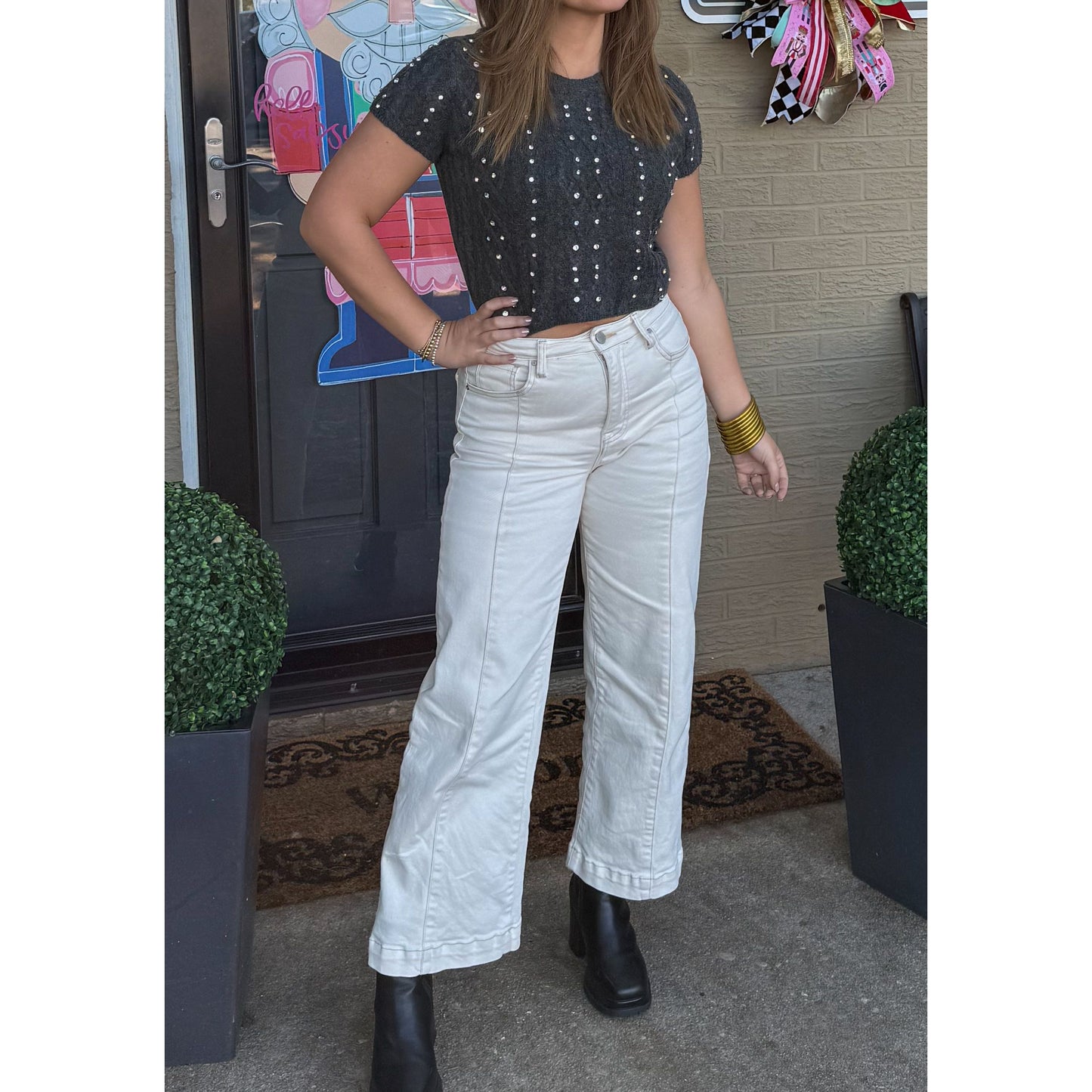 Brittany Detail Top, Charcoal