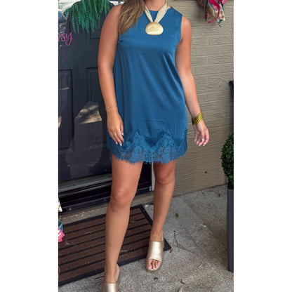 Annie Trim Lace Mini Dress, Peacock
