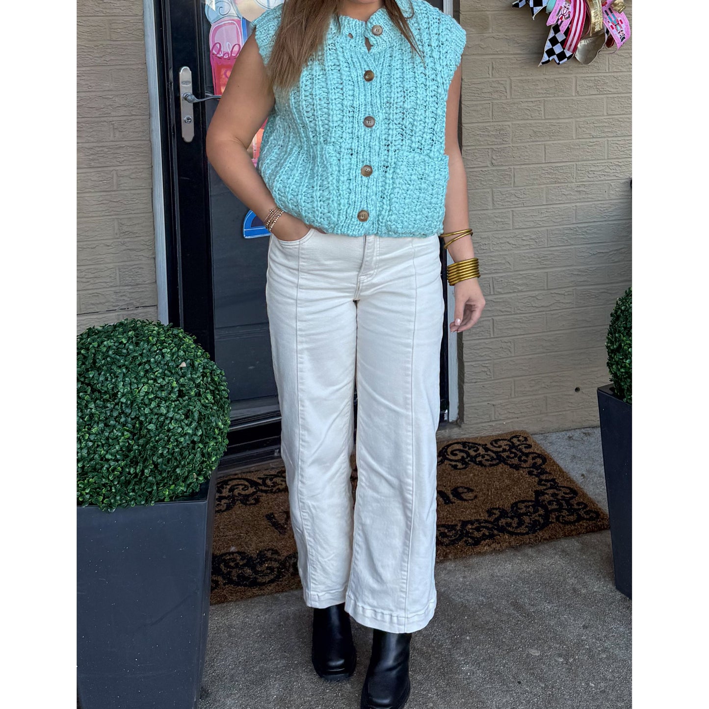 Sutton Sweater Knit Vest, Aqua