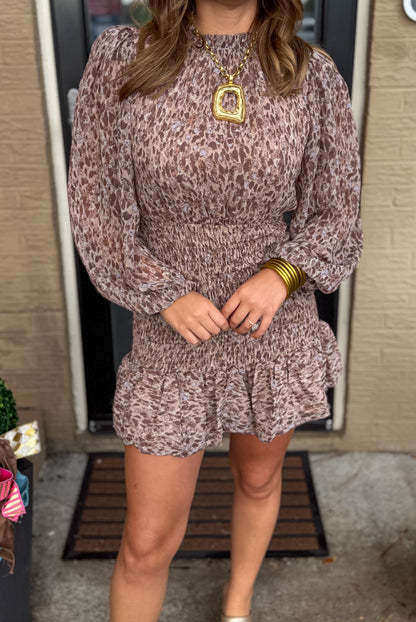 Parker Detail Mini Dress, Brown Multi