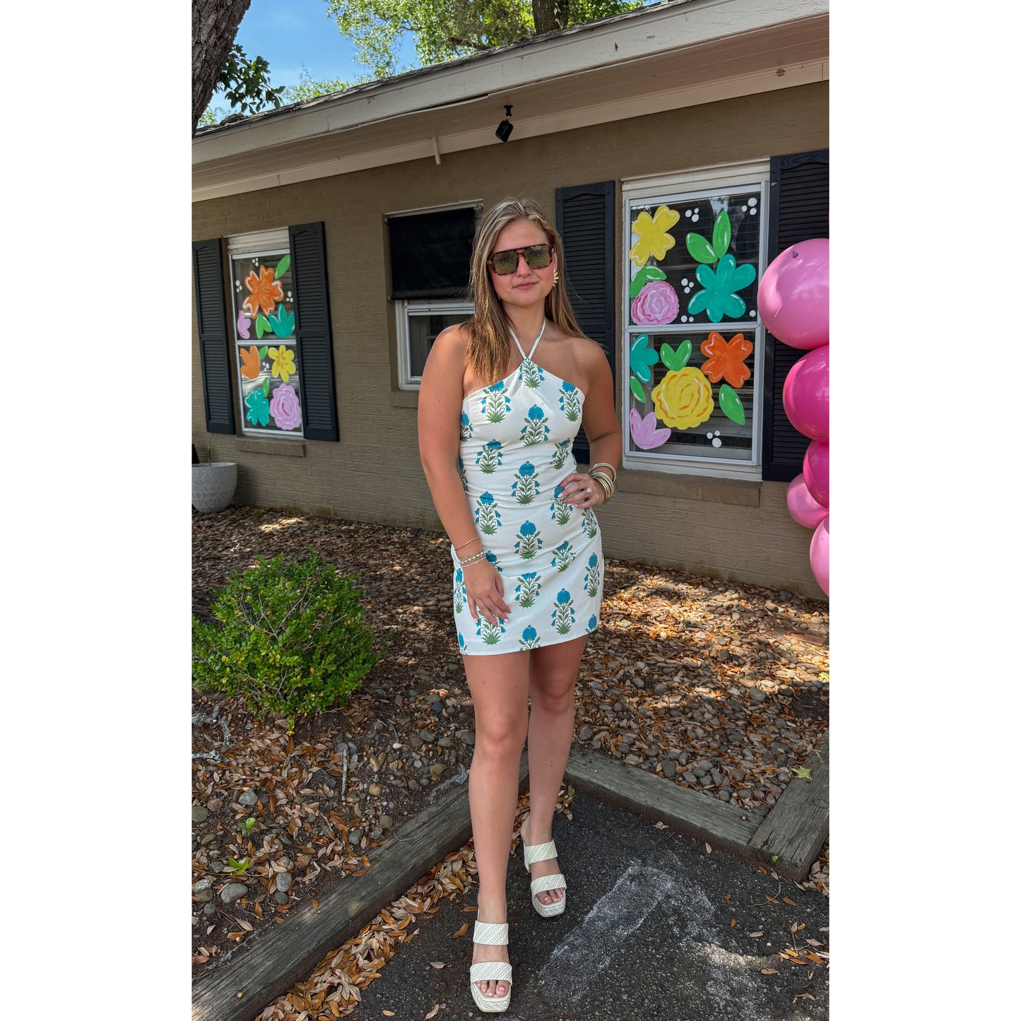 Bennett Halter Mini Dress, Cream Multi
