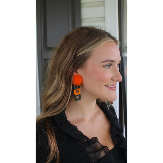 Boo Acrylic Earrings, Black/Orange