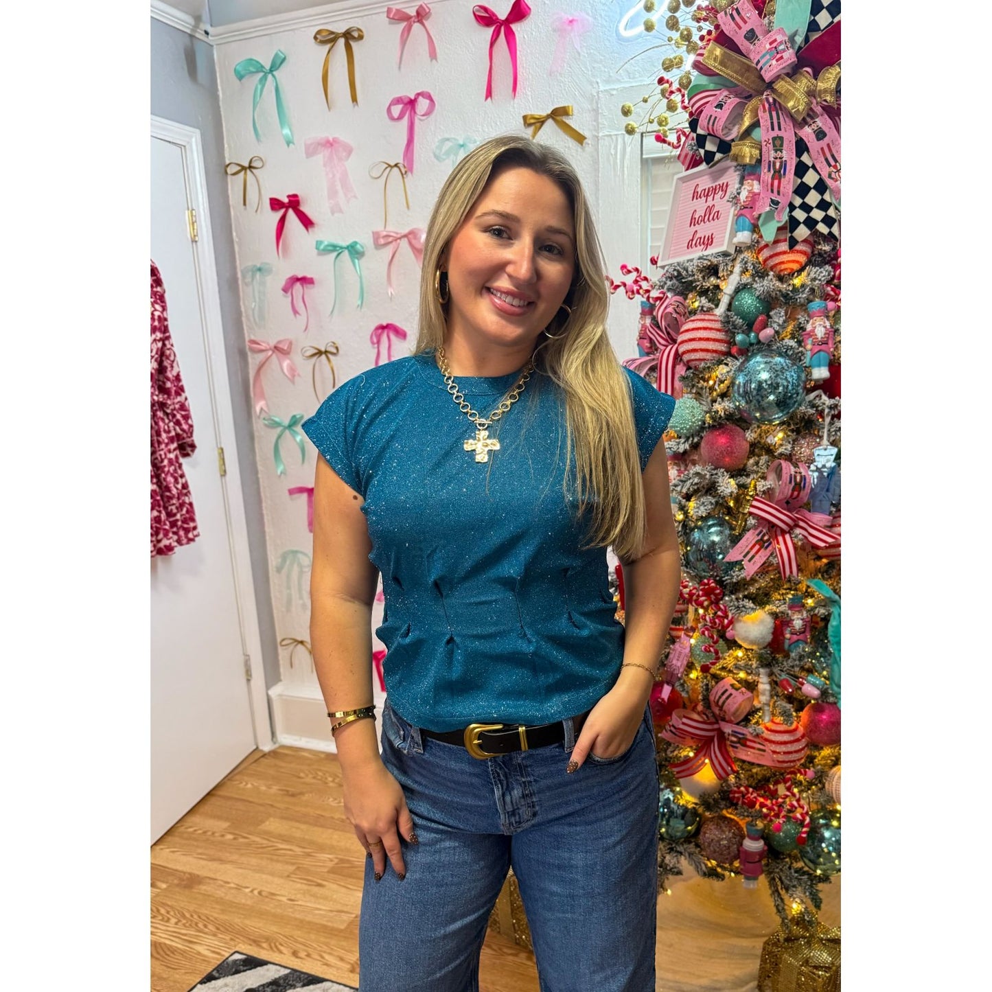 Sammy Glitter Top, Teal