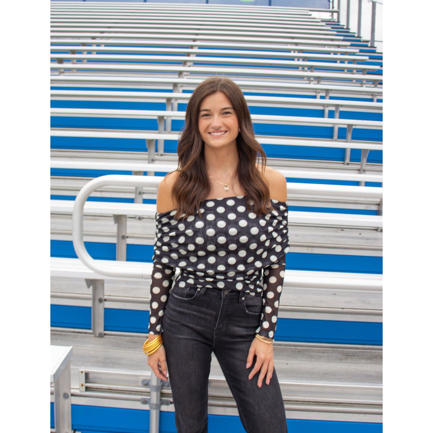 Polka Dot OTS Top, Black/Cream