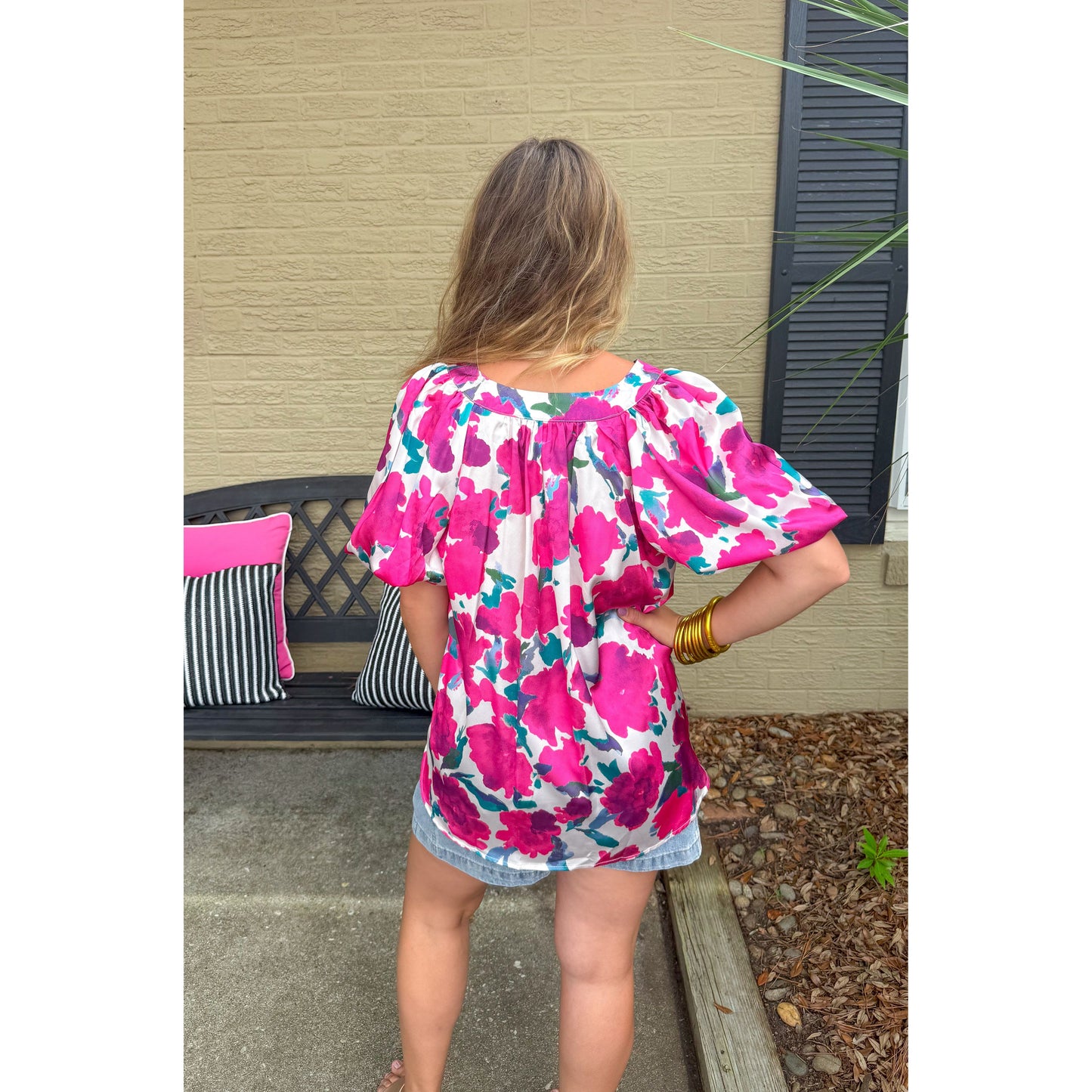 Kallie Floral Blouse, Fuchsia Multi