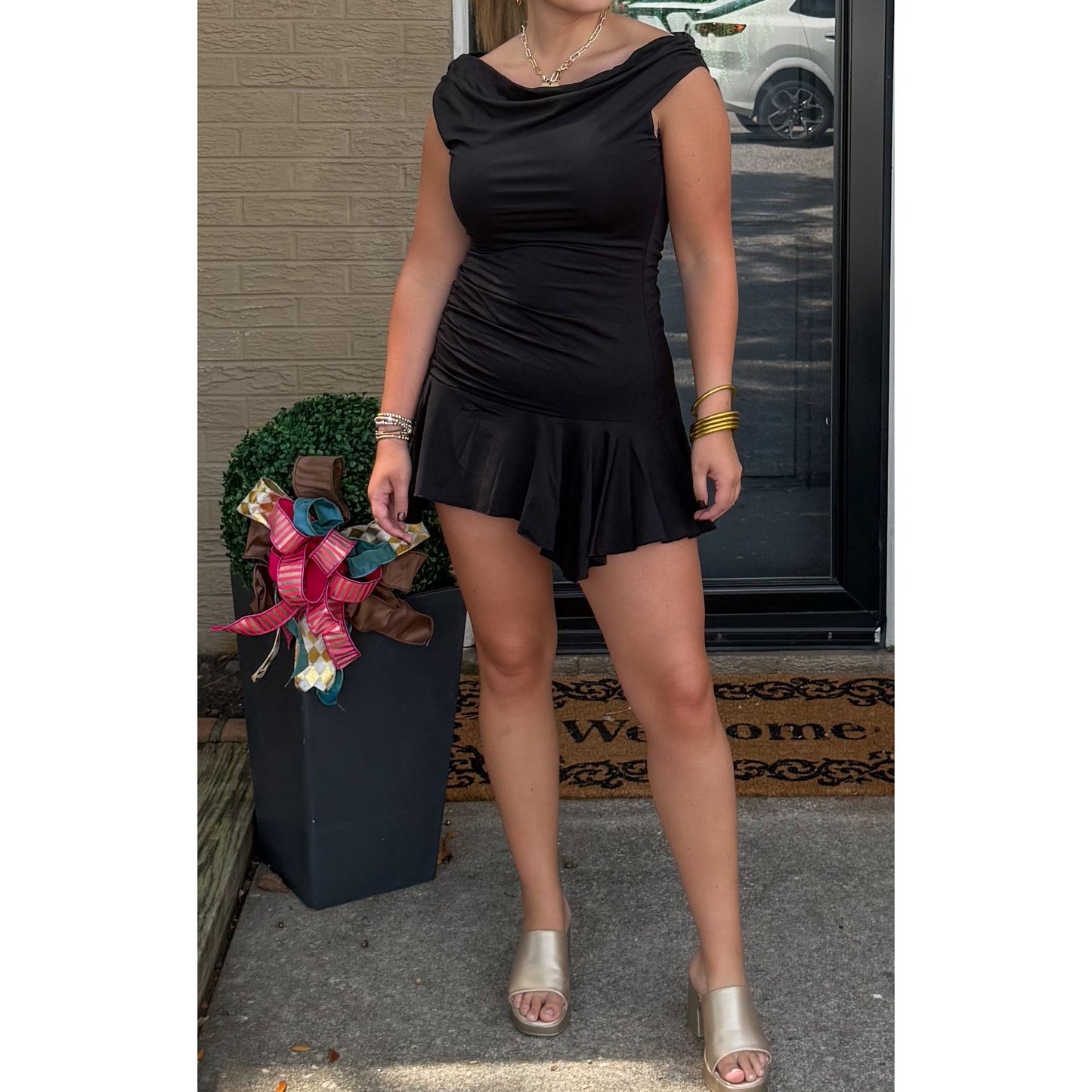 Asymmetrical Mini Dress, Black