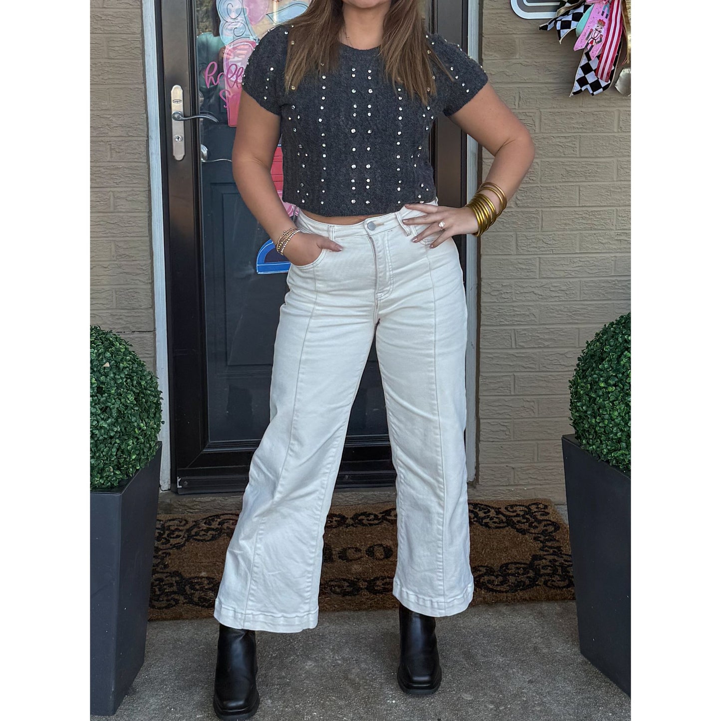 Brittany Detail Top, Charcoal