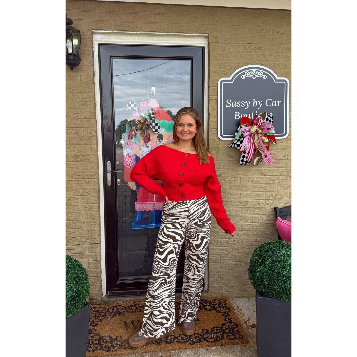 Button OTS Red Sweater