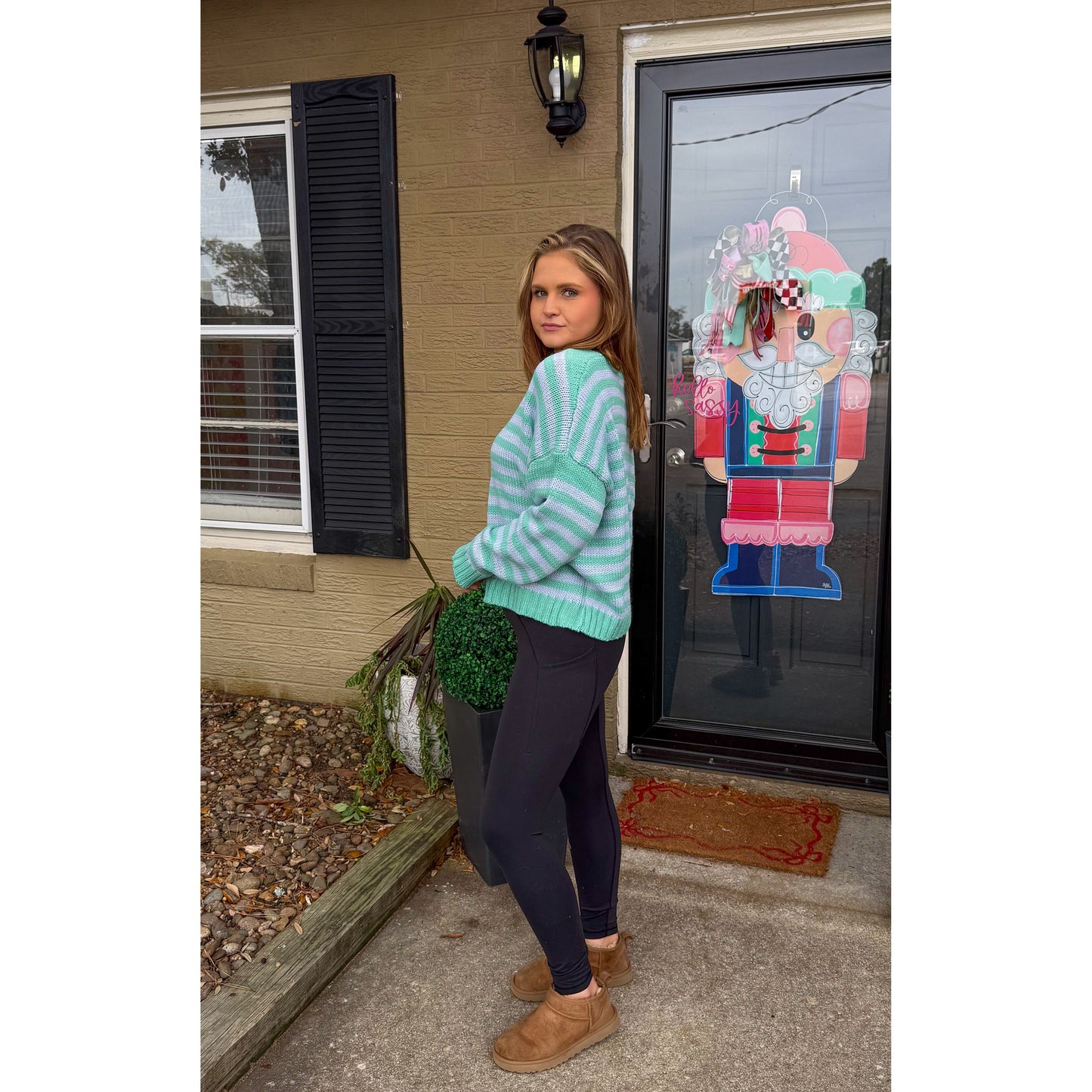 Haley Stripe Sweater, Aqua/Blue